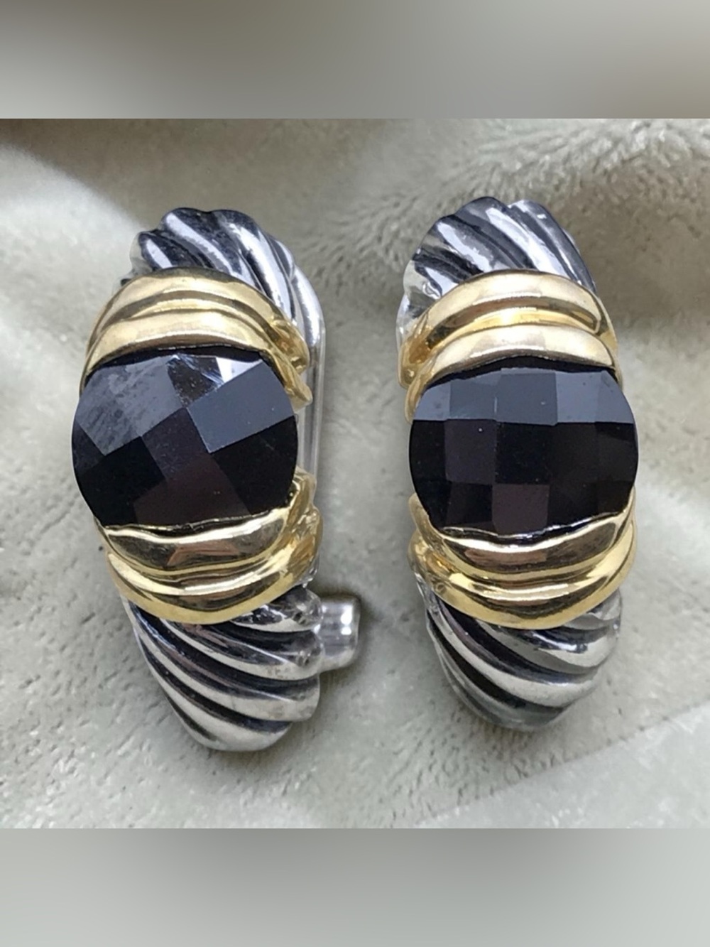 Vintage Renaissance Revival Design 2 Tone Silver & Gold, Agate Stone Earrings